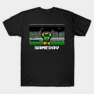 Green and Gold Football Gameday Retro 8 Bit Linebacker T-Shirt